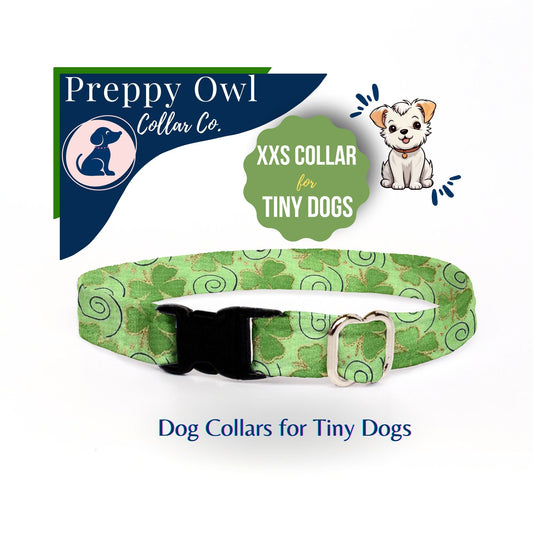 Tiny Dog Collar, XXS Dog Collar Shamrock, Green Pet Collar, St Patricks Day Dog Collar Boy, Cute Puppy Collar, Whelping Collar - Clovers