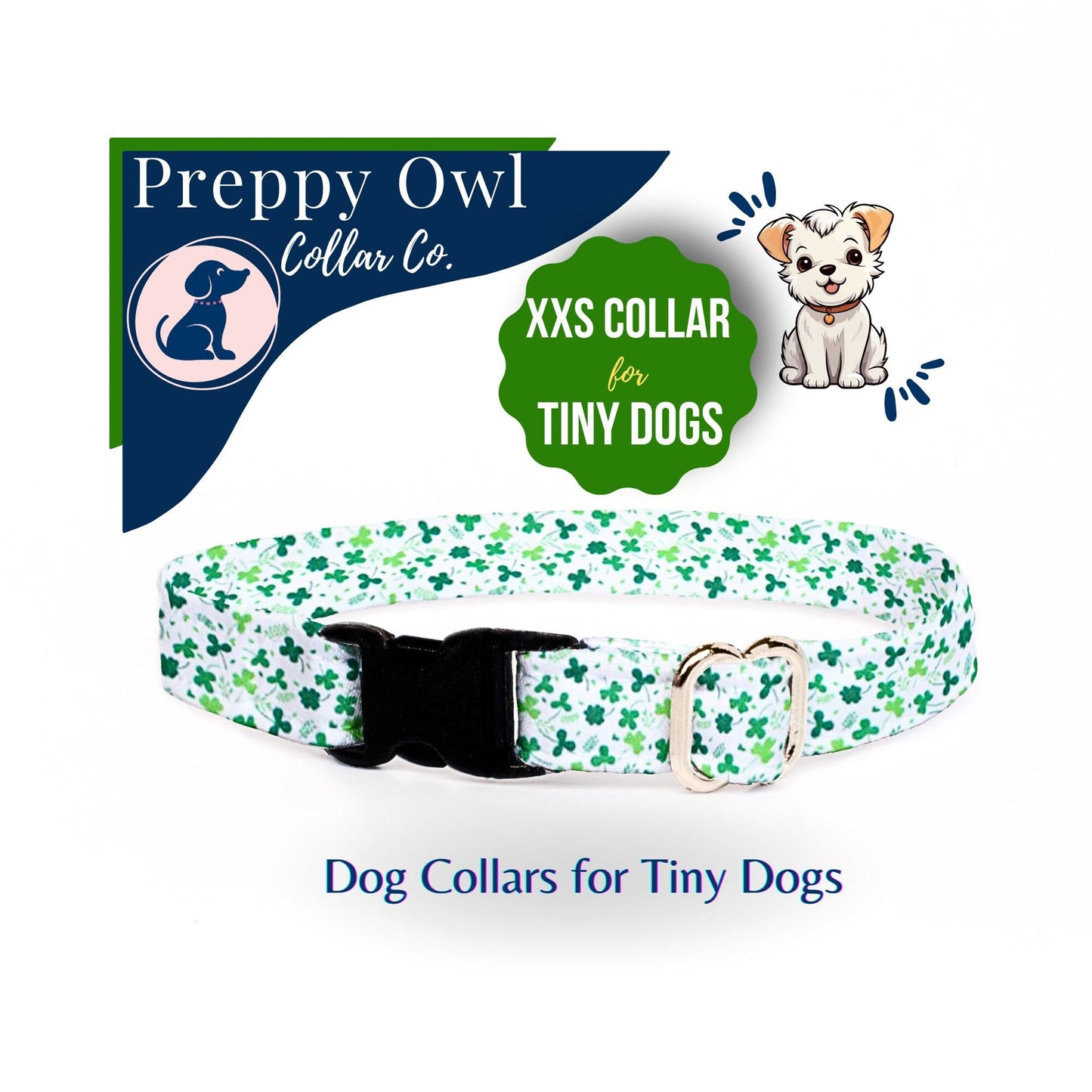 Designer Dog Collar Shamrocks, Small Dog Collar Girl, Green Designer Dog Collar, St Patrick's Day Dog Collar Boy, Cute Dog Collar XXS