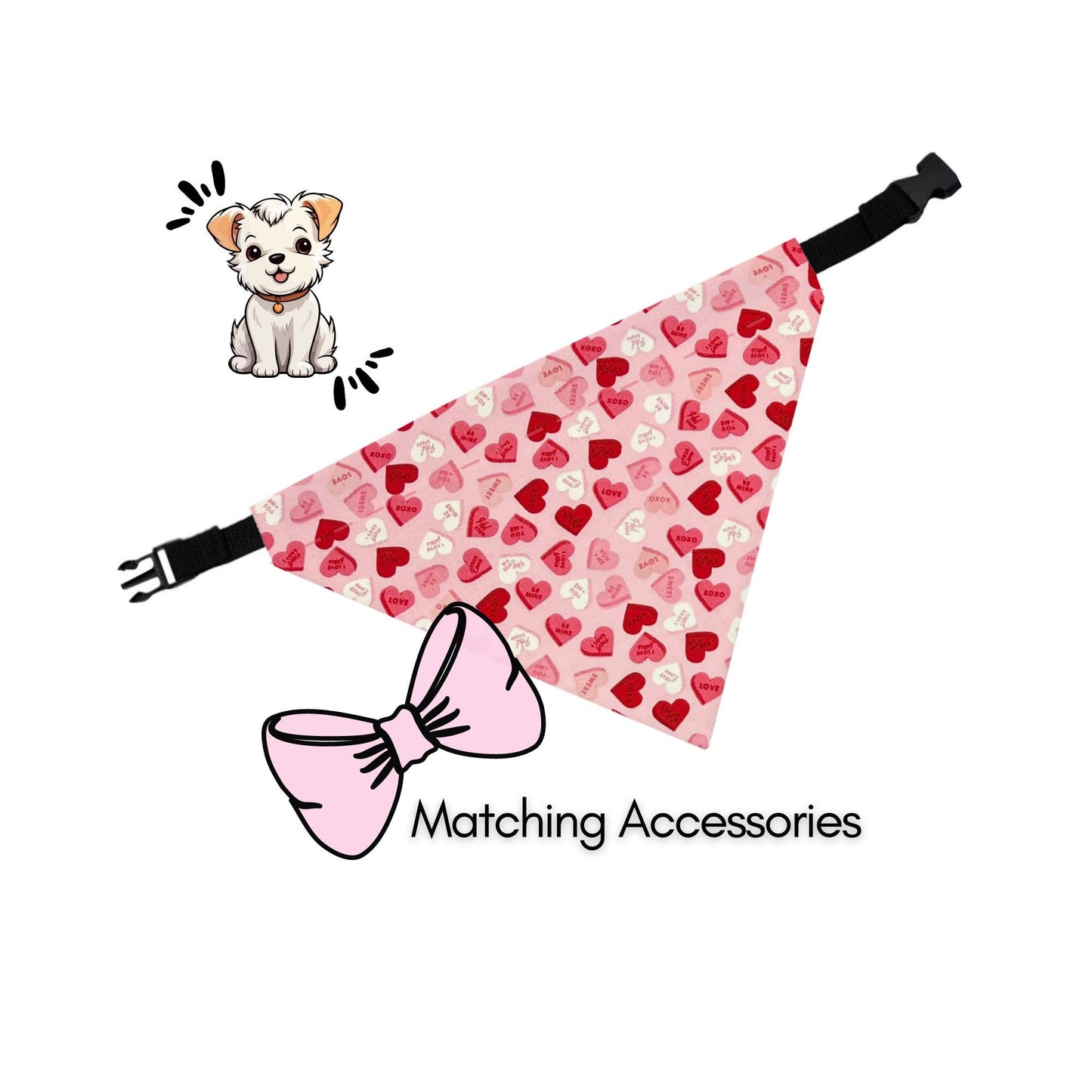 Over the Collar Dog Bandana Hearts, Dog Lover Custom Bandana for Valentine, New Puppy Gift, Summer Dog Bandana Pink