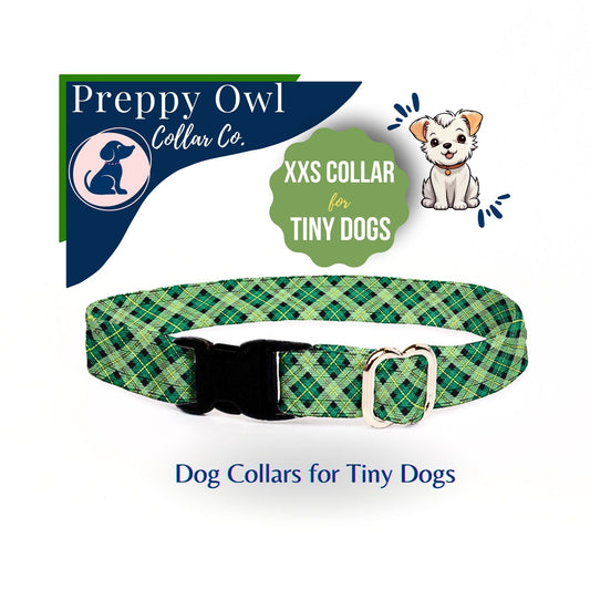 Fancy Dog Collar, Small Dog Collar Girl, Green Designer Dog Collar, St Patrick's Day Dog Collar Boy, Cute Dog Collar Plaid