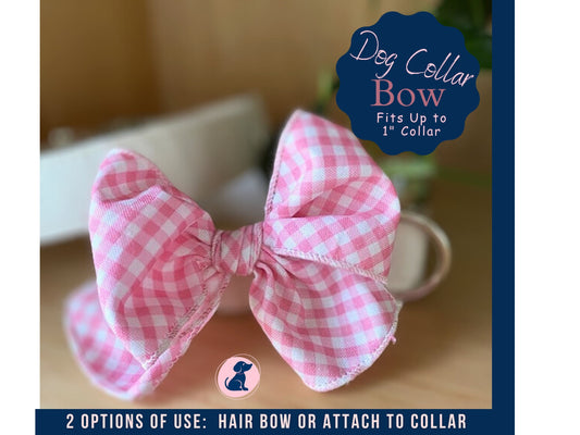 Pink Gingham Dog Bow - Hair or Collar Attachment