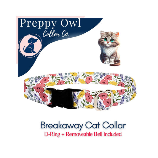 Cat Collar Breakaway, Personalized Cat Collar, Breakaway Cat Collar, Cat Collar with Bell, Floral Kitty Collar