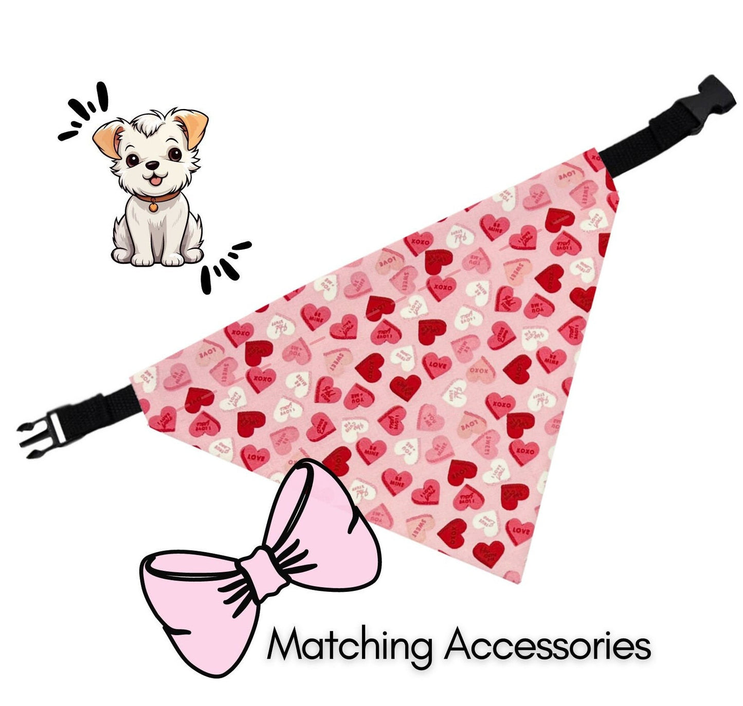 Over the Collar Dog Bandana Hearts, Dog Lover Custom Bandana for Valentine, New Puppy Gift, Summer Dog Bandana Pink