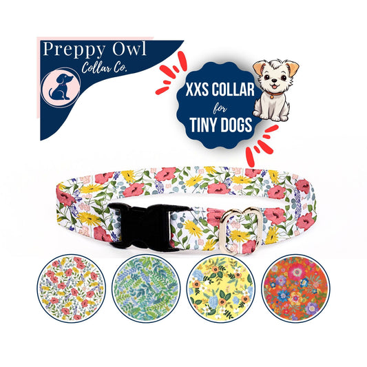 Tiny Dog Collar Floral, Teacup Dog Collar, Thin Dog Collar, Spring Dog Collar, Cute Dog Collar Girl - FREE Removeable Bow Included