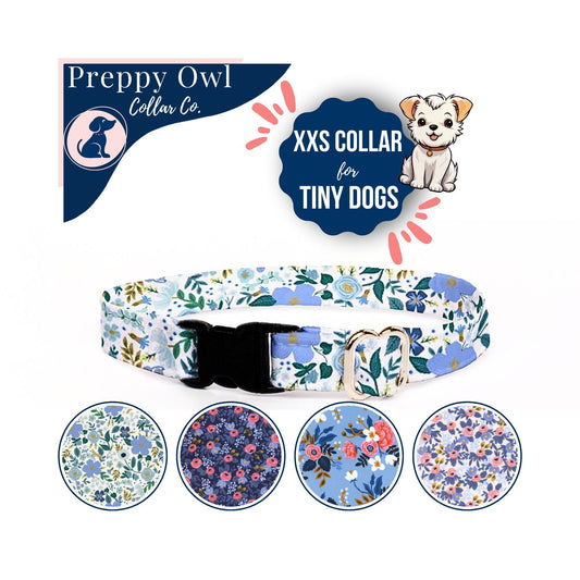 Tiny Dog Collar Floral, Teacup Dog Collar, Thin Dog Collar, Summer Dog Collar, Cute Dog Collar Girl - FREE Removeable Bow Included