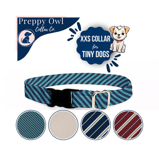 Tiny Dog Collar Boy, Teacup Dog Collar Male, Thin Dog Collar, Summer Dog Collar Blue, Cute Dog Collar - FREE Removeable Bow Included