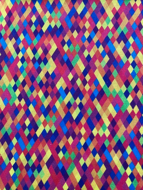Blue Red GoldTriangles Cotton Fabric, Novelty Sewing Fabric, Quilting Fabric by the Yard