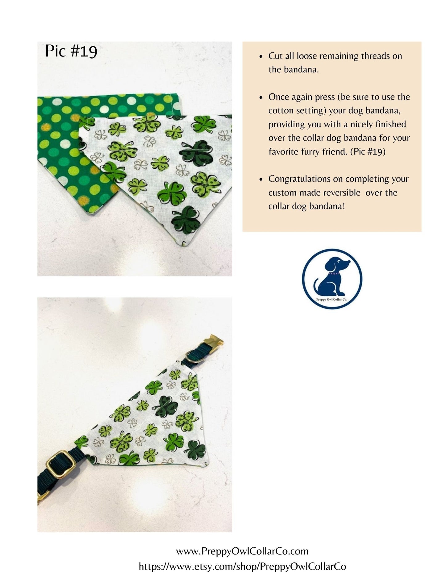 Reversible Over the Collar Dog Bandana Sewing Pattern, DIY Dog Bandana, Dog Bandana Pattern PDF, Make Dog Bandanas - 4 Sizes