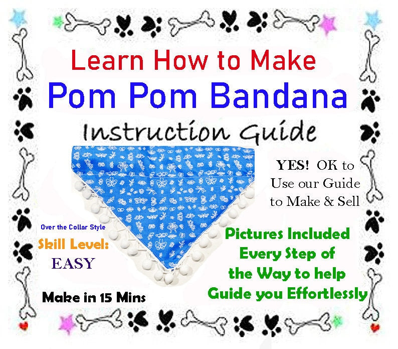 Over-the-Collar Pom Pom Dog Bandana Sewing Pattern, DIY Dog Bandana, Dog Bandana Pattern PDF, Make Dog Bandanas, Dog Clothes